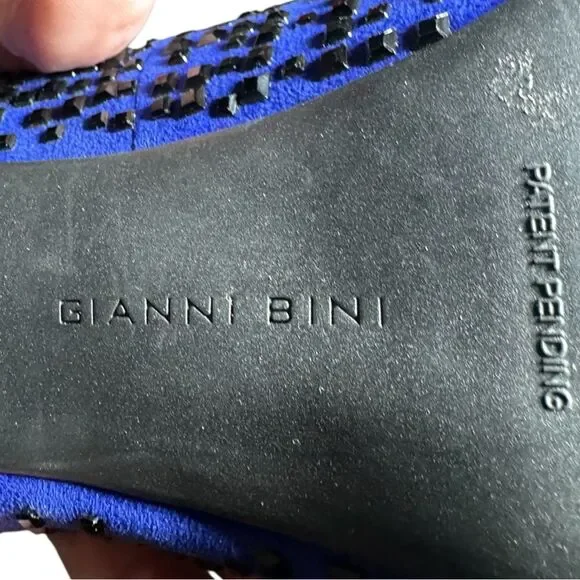 Gianni size 8  Bini Blue Peep-Toe platform stiletto black studded Heels - Picture 11 of 11